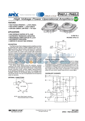 PA81J datasheet - High Voltage Power Operational Amplifiers