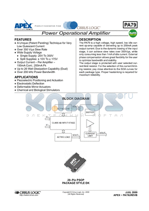 PA79 datasheet - Power Operational Amplifier