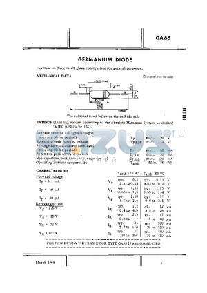 OA85 datasheet - GERMAIUM DIODE