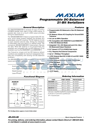 MAX9209EUM/V+ datasheet - Programmable DC-Balanced 21-Bit Serializers