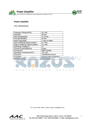 PA8596N4040 datasheet - Power Amplifier