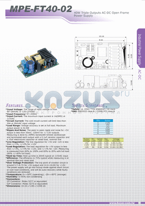 MPE-FT40-02 datasheet - 40W Triple Outputs AC-DC Open Frame Power Supply
