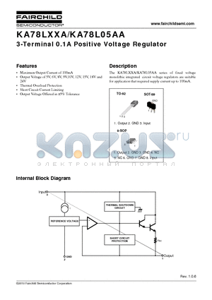 KA78L05AAZBU datasheet - 3-Terminal 0.1A Positive Voltage Regulator Short Circuit Current Limiting