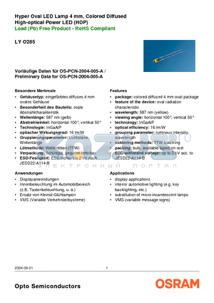 LYO285-T2V1-46 datasheet - Hyper Oval LED Lamp 4 mm, Colored Diffused High-optical Power LED