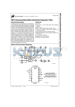 MF5CWM datasheet - MF5 Universal Monolithic Switched Capacitor Filter