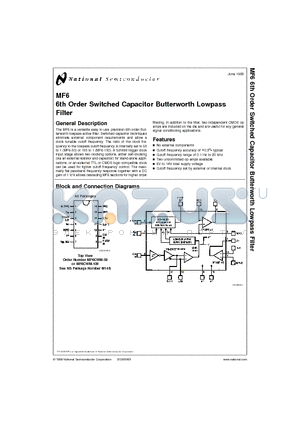 MF6 datasheet - 6th Order Switched Capacitor Butterworth Lowpass