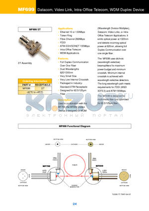 MF699 datasheet - Datacom, Video Link, Intra-Office Telecom, WDM Duplex Device