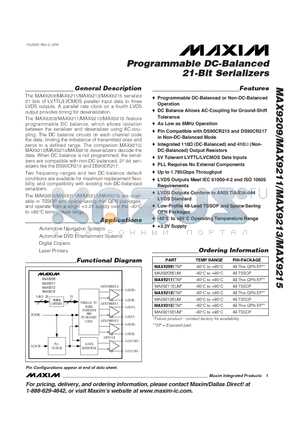 MAX9213EUM datasheet - Programmable DC-Balanced 21-Bit Serializers