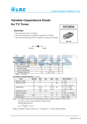 HVC363 datasheet - Variable Capacitance Diode for TV Tuner