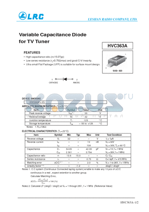 HVC363A datasheet - Variable Capacitance Diode for TV Tuner