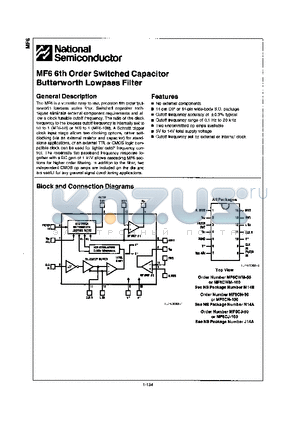 MF6CJ-50 datasheet - ORDER SWITCHED CAPACITOR BUTTERWORTH LOWPASS FILTER