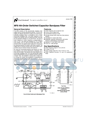 MF8 datasheet - 4th-Order Switched Capacitor Bandpass Filter
