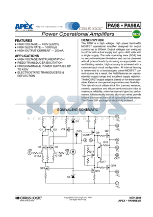 PA98 datasheet - Power Operational Amplifiers