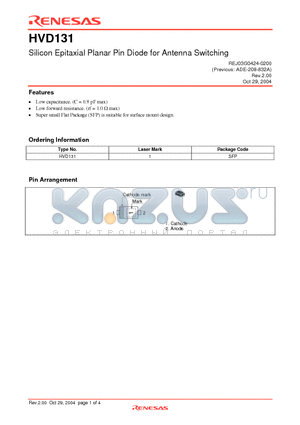 HVD131 datasheet - Silicon Epitaxial Planar Pin Diode for Antenna Switching