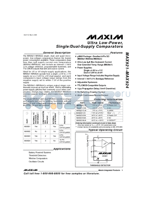 MAX922CSA datasheet - Ultra Low-Power, Single/Dual-Supply Comparators