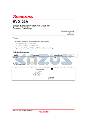 HVD133A datasheet - Silicon Epitaxial Planar Pin Diode for Antenna Switching