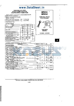 MFE211 datasheet - N-CHANNEL DUAL-GATE SILICON-NITRIDE PASSIVATED MOS FIELD-EFFECT TRANSISTORS