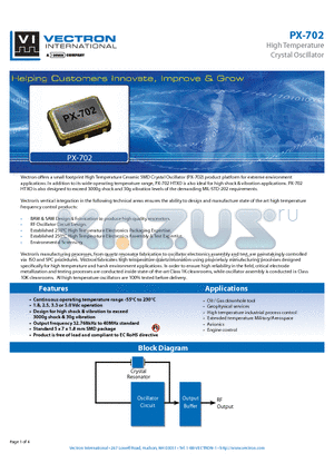 PX-702 datasheet - High Temperature Crystal Oscillator