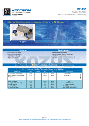 PX-990 datasheet - Crystal Oscillator Ultra Low Noise and G-Sensitivity