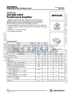 MFF224B datasheet - The RF Line 550MHz CATV Feedforward Amplifer