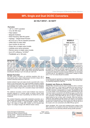 MFL2812D/883 datasheet - MFL Single and Dual DC/DC Converters