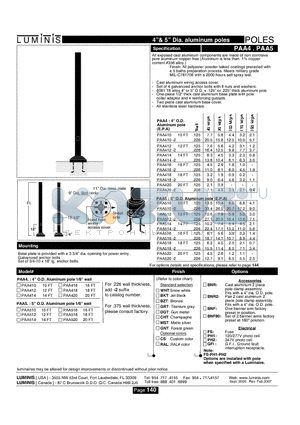 PAA4 datasheet - 4& 5 Dia. aluminum poles