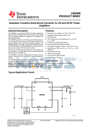 LM3269 datasheet - Seamless-Transition Buck-Boost Converter for 3G and 4G RF Power Amplifiers