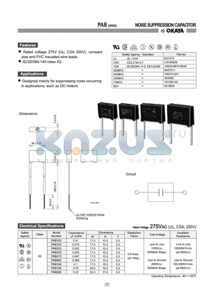 PAB103 datasheet - NOISE SUPPRESSION CAPACITOR