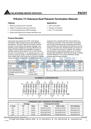 PAC004DTFQR datasheet - P/Active 1% Tolerance Dual Thevenin Termination Network