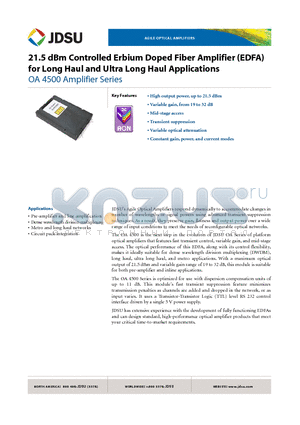 OAC-21F4500C3 datasheet - 21.5 dBm Controlled Erbium Doped Fiber Amplifier (EDFA) for Long Haul and Ultra Long Haul Applications