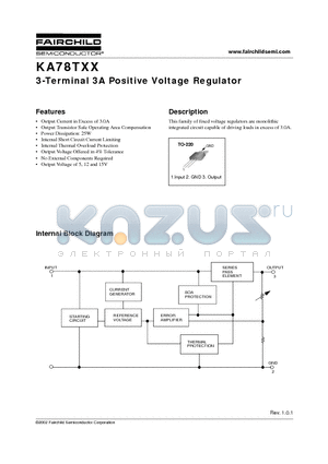 KA78T15 datasheet - 3-Terminal 3A Positive Voltage Regulator