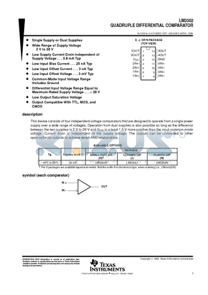 LM3302N datasheet - QUADRUPLE DIFFERENTIAL COMPARATOR