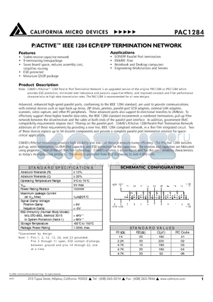 PAC1284-01QR datasheet - P/ACTIVE IEEE 1284 ECP/EPP TERMINATION NETWORK