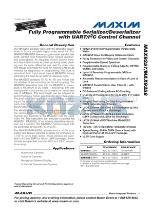 MAX9258GCM/V+ datasheet - Fully Programmable Serializer/Deserializer with UART/I2C Control Channel