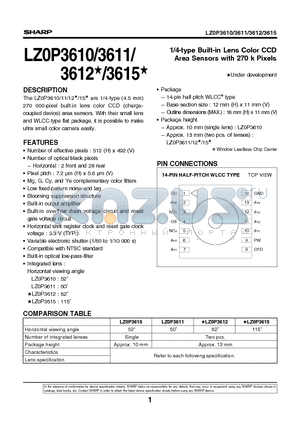 LZ0P3611 datasheet - 1/4-type Built-in Lens Color CCD Area Sensors with 270 k Pixels