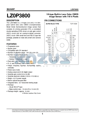 LZ0P3800 datasheet - 1/4-type Built-in Lens Color CMOS Image Sensor with 110 k Pixels