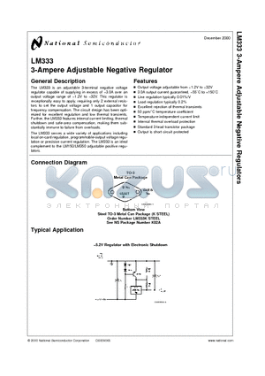LM333 datasheet - 3-Ampere Adjustable Negative Regulator