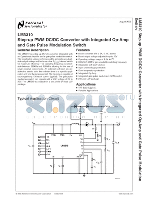 LM3310 datasheet - Step-up PWM DC/DC Converter with Integrated Op-Amp and Gate Pulse Modulation Switch