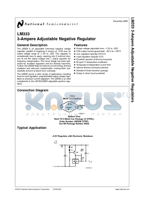 LM333K datasheet - 3-Ampere Adjustable Negative Regulator