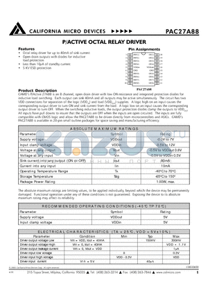PAC27A88ST datasheet - P/ACTIVE OCTAL RELAY DRIVER