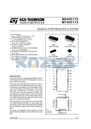 M54HC173 datasheet - QUAD D-TYPE REGISTER 3-STATE