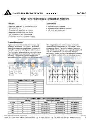 PAC470R4GQR datasheet - HIGH PERFORMANCE BUS TERMINATION NETWORK