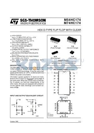 M54HC174F1R datasheet - HEX D-TYPE FLIP FLOP WITH CLEAR