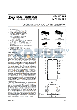 M54HC182F1R datasheet - FUNCTION LOOK AHEAD CARRY GENERATOR