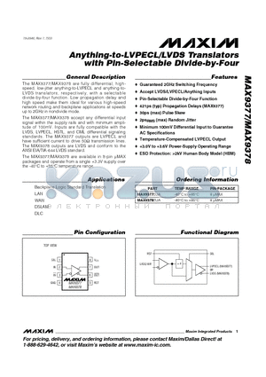 MAX9378EUA datasheet - Anything-to-LVPECL/LVDS Translators with Pin-Selectable Divide-by-Four