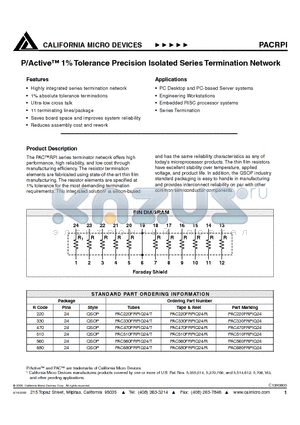 PAC680FRPIQ24T datasheet - P/Active 1% Tolerance Precision Isolated series Termination Network