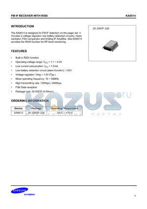 KA8514 datasheet - FM IF RECEIVER WITH RSSI