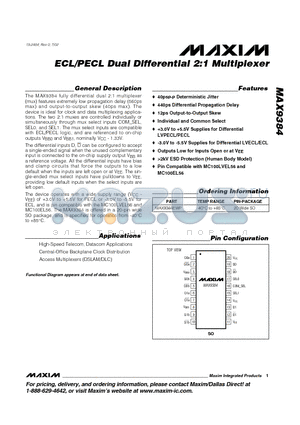MAX9384 datasheet - ECL/PECL Dual Differential 2:1 Multiplexer