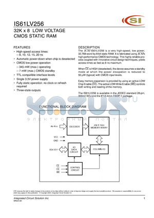 IS61LV256-10J datasheet - 32K X 8 LOW VOLTAGE CMOS STATIC RAM