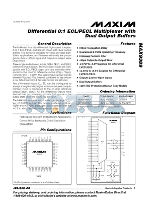 MAX9389EHJ datasheet - Differential 8:1 ECL/PECL Multiplexer with Dual Output Buffers